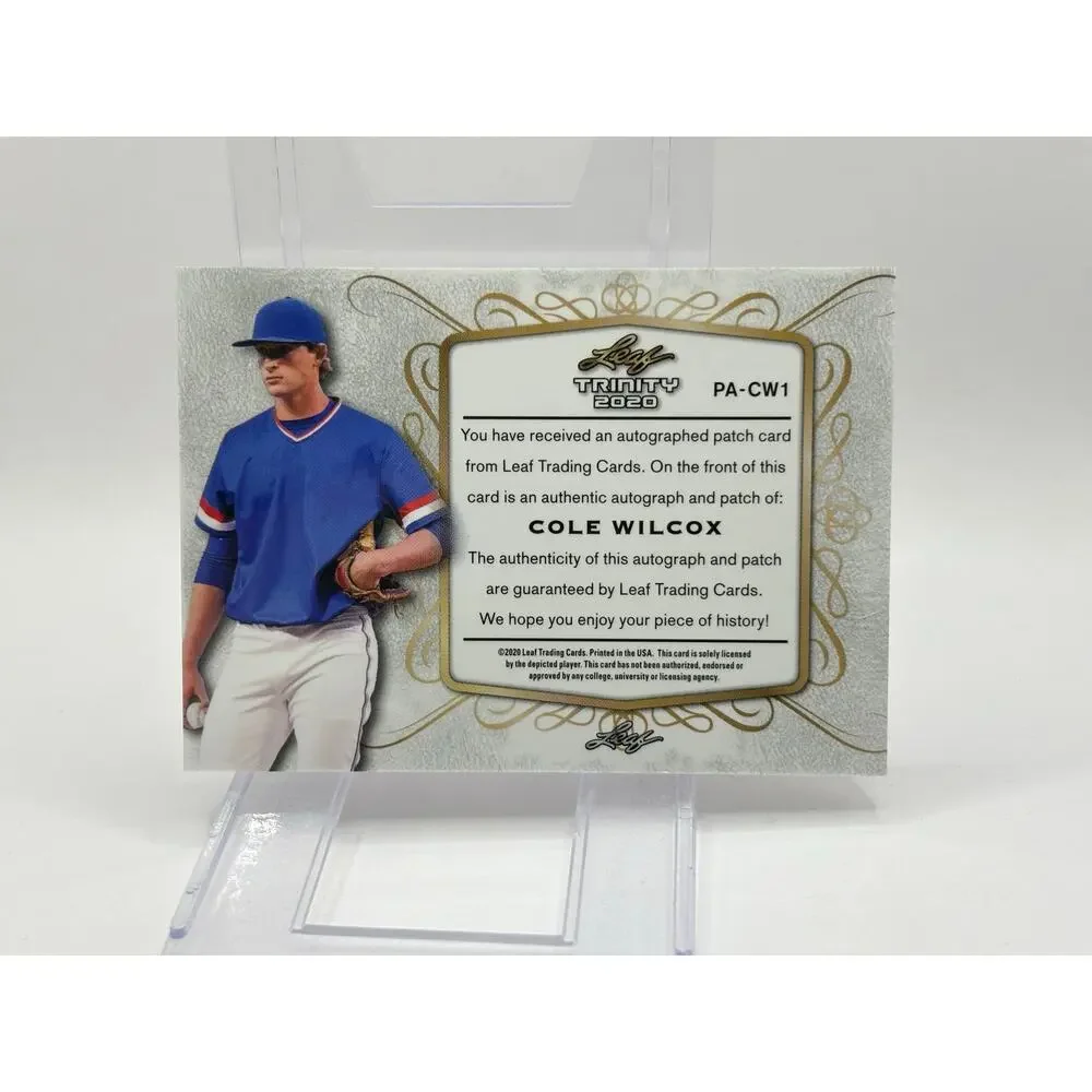 2020 Leaf Trinity Cole Wilcox Rookie Jersey Button Patch Auto 15/25 SP Mariners